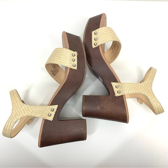 Torrid Natural Jute Brown Double Strap Wood Platform Heeled Sandals Size 9.5WW - Picture 5 of 14